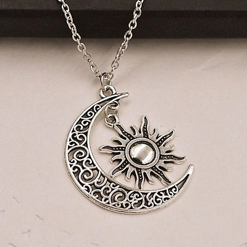 Crescent Moon and Sun Pendant Wiccan Necklace Magic Charm
